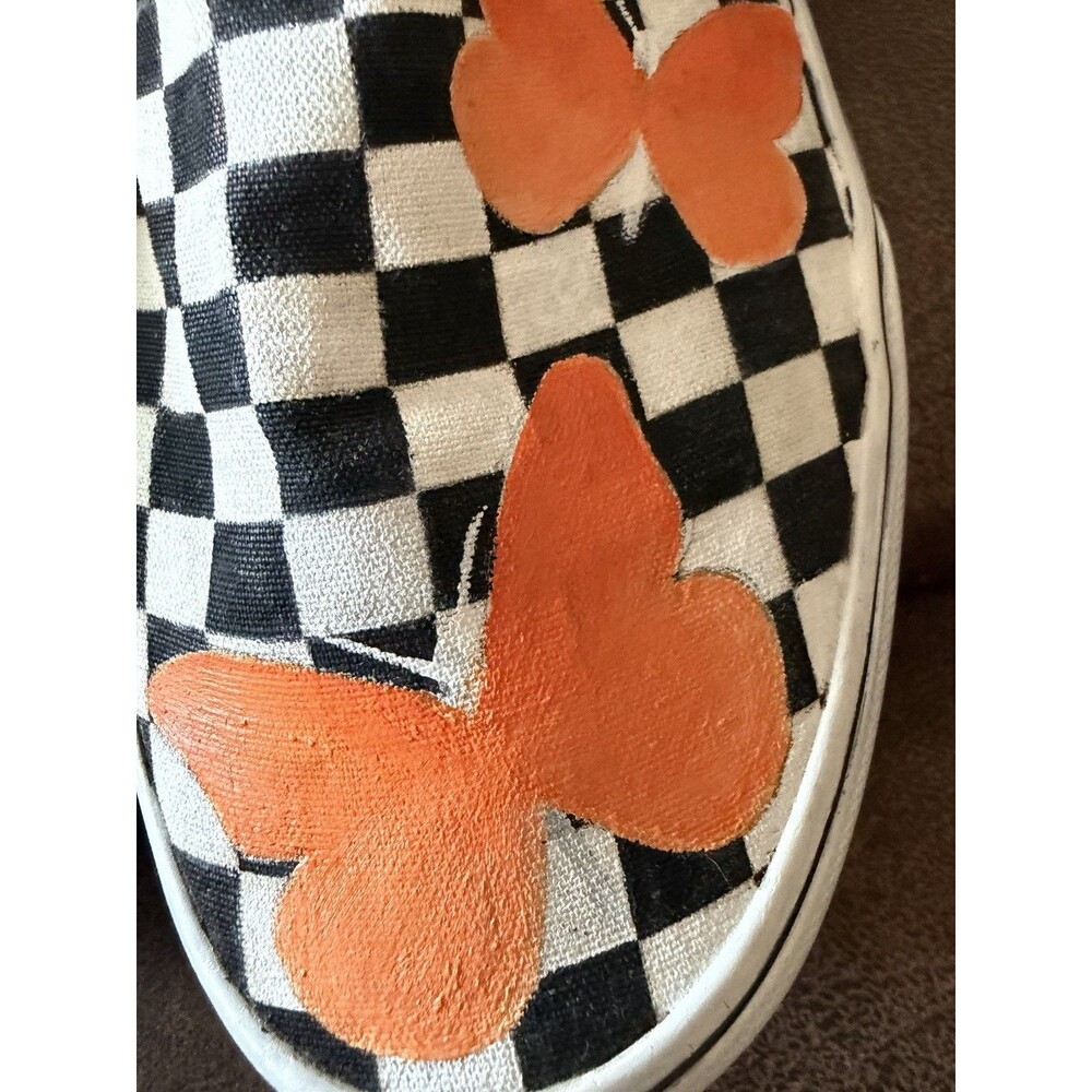 Vans Checkered Hand painted Butterfly Monarch Sneakers Women Slip On Shoe 9.5m - Picture 3 of 15